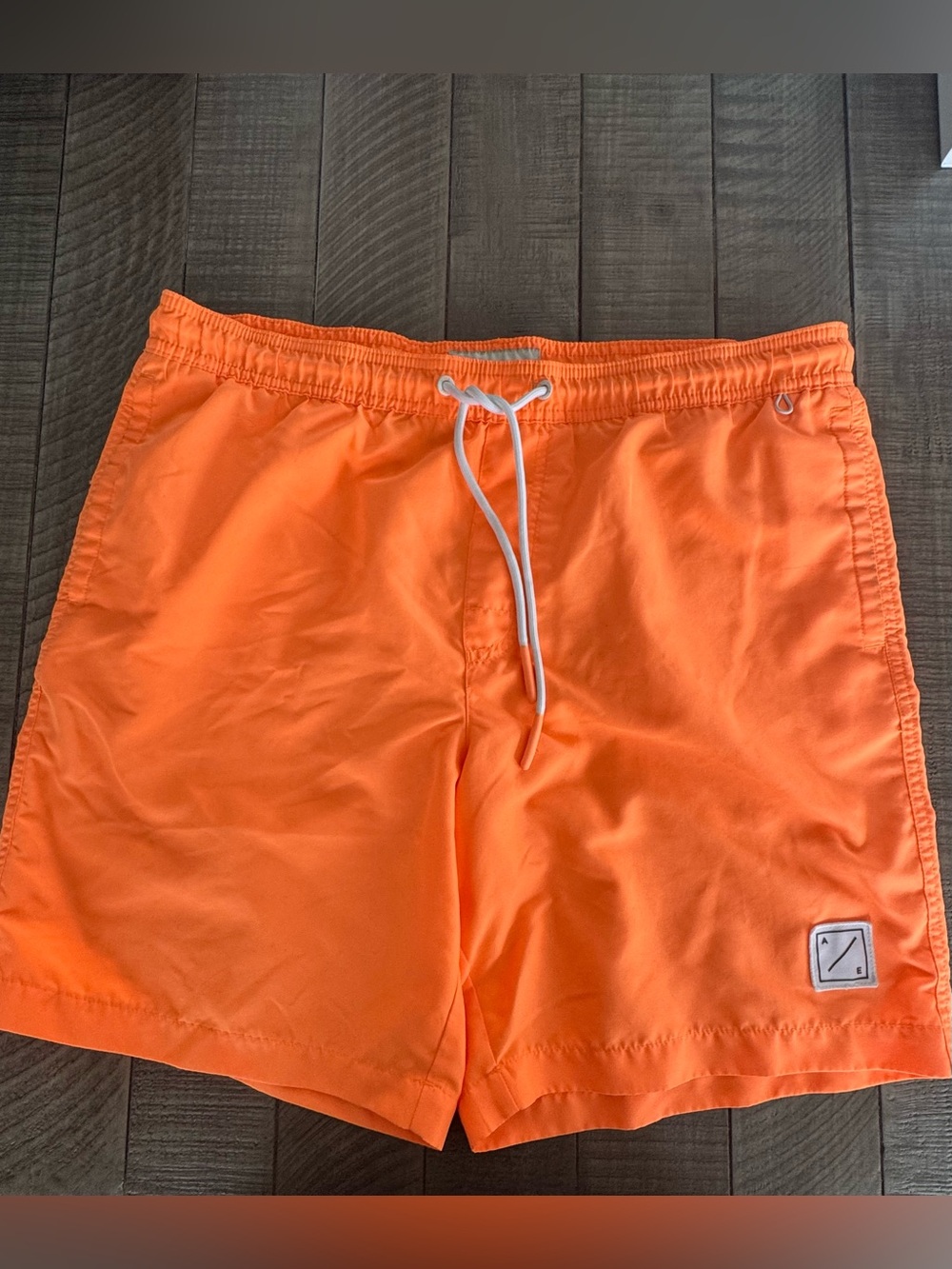 Men's Bright Orange Elastic-Waist Swim Trunks American Eagle